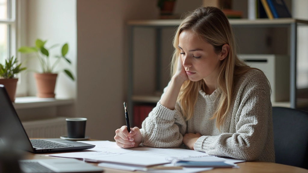 Persoon die Nederlands bestudeert met handgeschreven notities en taalboeken op een georganiseerd bureau